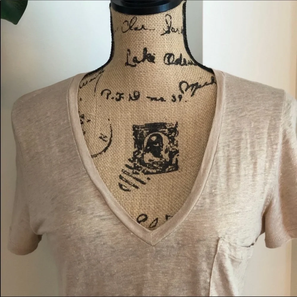 J.Crew Linen V-Neck Metallic Foil Shimmer Tee, EUC